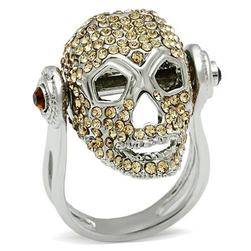 3W016 - Rhodium White Metal Ring with Top Grade Crystal in Citrine Yellow-0