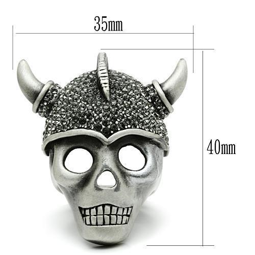 3W021 - Antique Silver White Metal Ring with Top Grade Crystal in Black Diamond-1