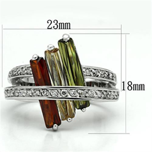 3W025 - Rhodium Brass Ring with AAA Grade CZ in Multi Color-1