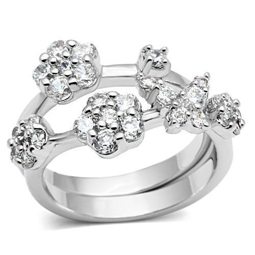 3W026 - Rhodium Brass Ring with AAA Grade CZ in Clear-0