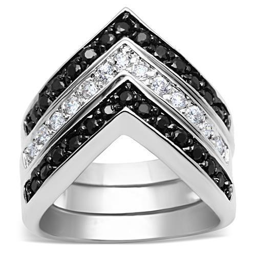 3W028 - Rhodium+Hematite Brass Ring with AAA Grade CZ in Jet-0