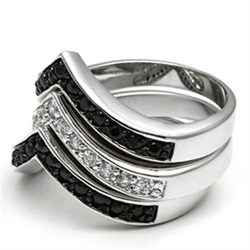 3W028 - Rhodium+Hematite Brass Ring with AAA Grade CZ in Jet-3
