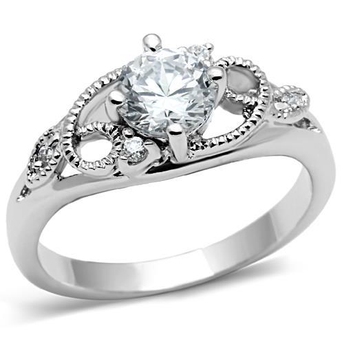 3W034 - Rhodium Brass Ring with AAA Grade CZ in Clear-0