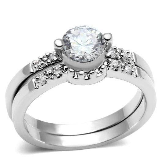 3W044 - Rhodium Brass Ring with AAA Grade CZ in Clear-0