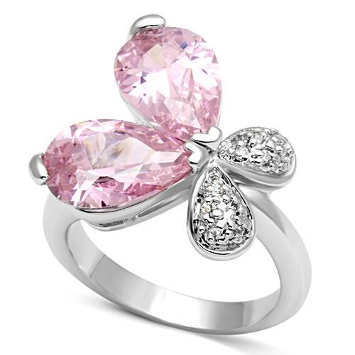 3W051 - Rhodium Brass Ring with AAA Grade CZ in Rose-0