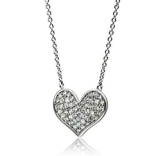 3W076 - Rhodium Brass Necklace with AAA Grade CZ in Clear-1
