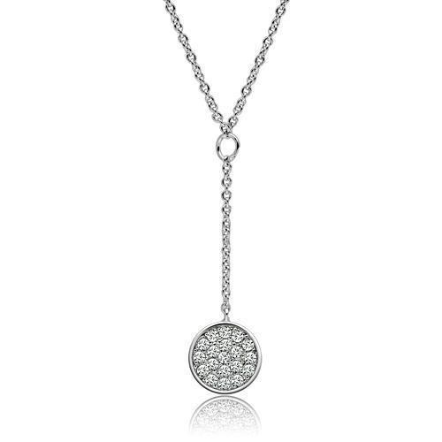 3W077 - Rhodium Brass Necklace with AAA Grade CZ in Clear-0