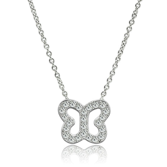 3W078 - Rhodium Brass Necklace with AAA Grade CZ in Clear-0