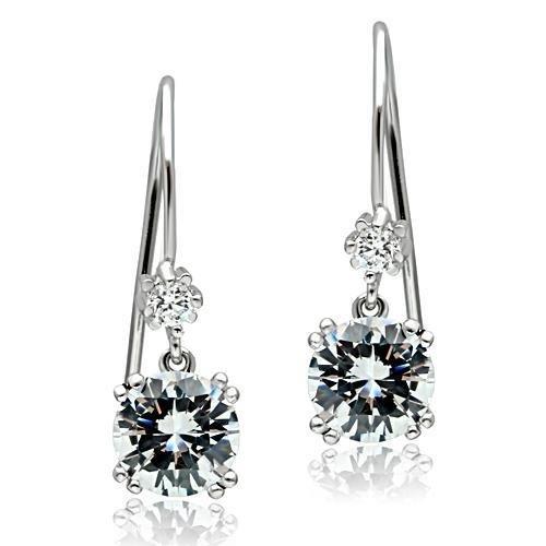 TK3W085 - Stainless Steel Earrings with AAA Grade CZ in Clear-1