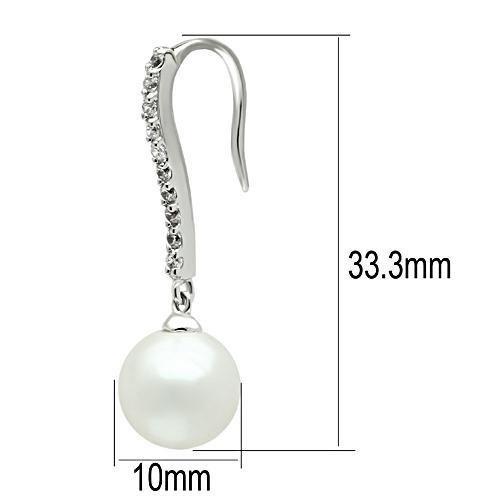 3W086 - Rhodium Brass Earrings with Synthetic Pearl in White-1