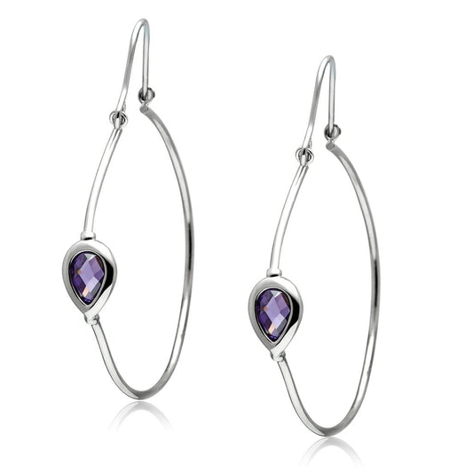 3W099 - Rhodium Brass Earrings with AAA Grade CZ in Amethyst-0