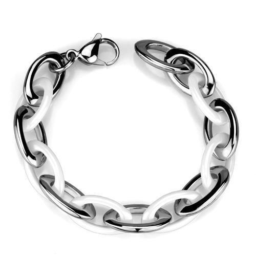 3W1008 - High polished (no plating) Stainless Steel Bracelet with Ceramic in White-0