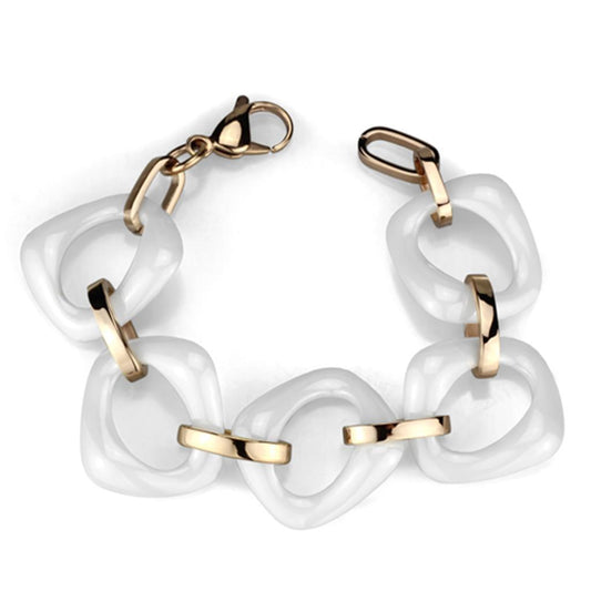 3W1010 - IP Rose Gold(Ion Plating) Stainless Steel Bracelet with Ceramic in White-0