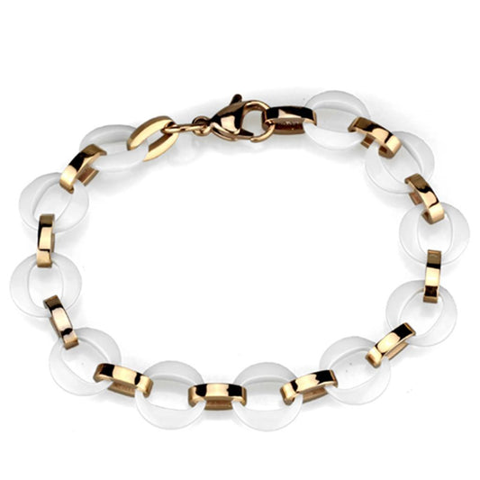 3W1015 - IP Rose Gold(Ion Plating) Stainless Steel Bracelet with Ceramic in White-0