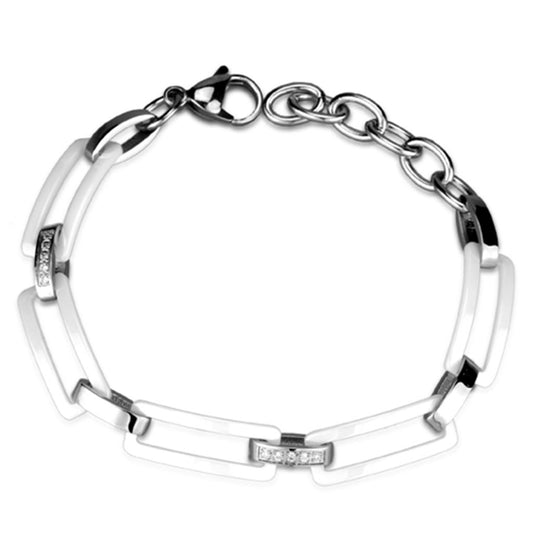 3W1016 - High polished (no plating) Stainless Steel Bracelet with Ceramic in White-0