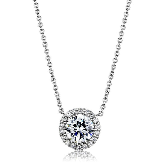 3W1027 - Rhodium Brass Chain Pendant with AAA Grade CZ in Clear-0