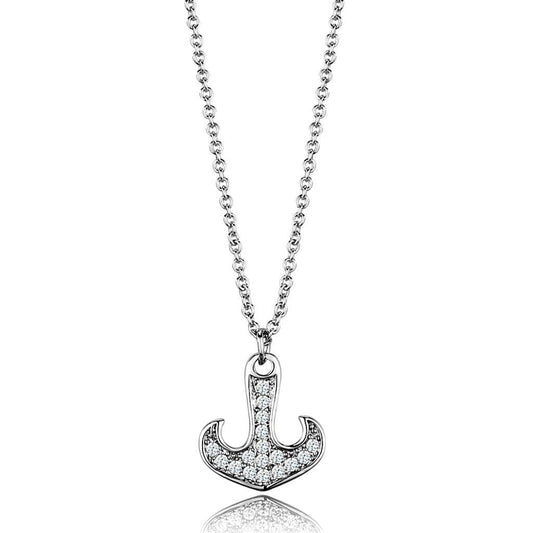 3W1035 - Rhodium Brass Chain Pendant with AAA Grade CZ in Clear-0