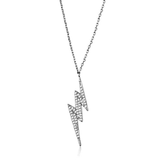 3W1038 - Rhodium Brass Chain Pendant with AAA Grade CZ in Clear-0