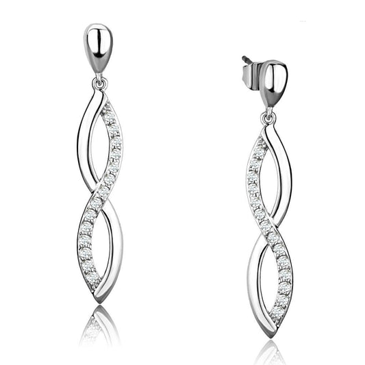 3W1045 - Rhodium Brass Earrings with AAA Grade CZ in Clear-0