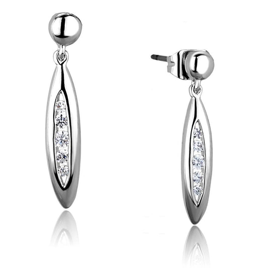 3W1046 - Rhodium Brass Earrings with AAA Grade CZ in Clear-0