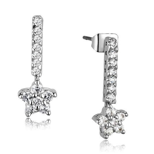 3W1056 - Rhodium Brass Earrings with AAA Grade CZ in Clear-0