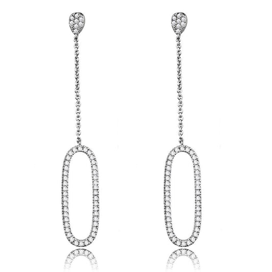 3W1058 - Rhodium Brass Earrings with AAA Grade CZ in Clear-0