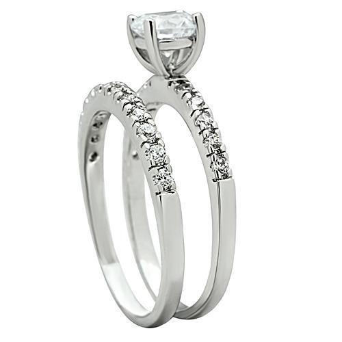 3W105 - Rhodium Brass Ring with AAA Grade CZ in Clear-3