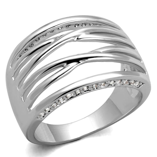 3W1066 - Rhodium Brass Ring with AAA Grade CZ in Clear-0