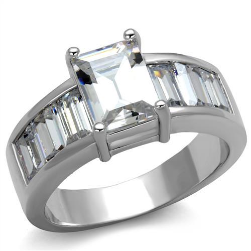 3W1086 - Rhodium Brass Ring with AAA Grade CZ in Clear-0