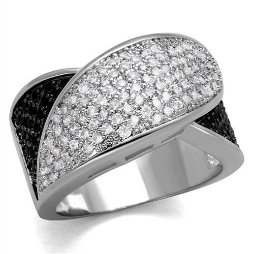 3W1089 - Rhodium + Ruthenium Brass Ring with AAA Grade CZ in Black Diamond-0