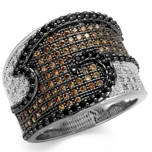 3W1091 - Rhodium + Ruthenium Brass Ring with AAA Grade CZ in Multi Color-0