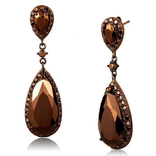 3W1110 - IP Coffee light Brass Earrings with AAA Grade CZ in Light Coffee-0