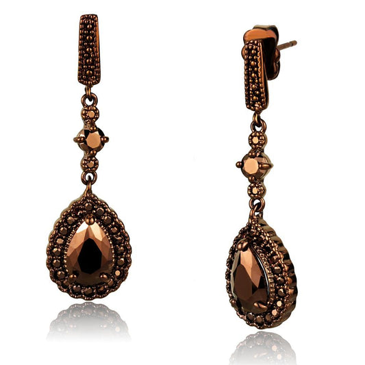 3W1111 - IP Coffee light Brass Earrings with AAA Grade CZ in Light Coffee-0