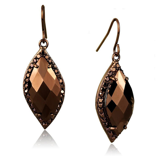 3W1112 - IP Coffee light Brass Earrings with AAA Grade CZ in Light Coffee-0