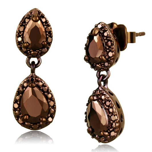3W1117 - IP Coffee light Brass Earrings with AAA Grade CZ in Light Coffee-0