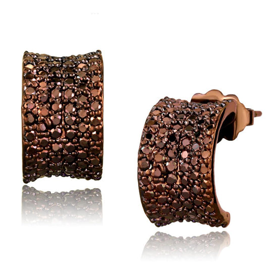 3W1119 - IP Coffee light Brass Earrings with AAA Grade CZ in Light Coffee-0