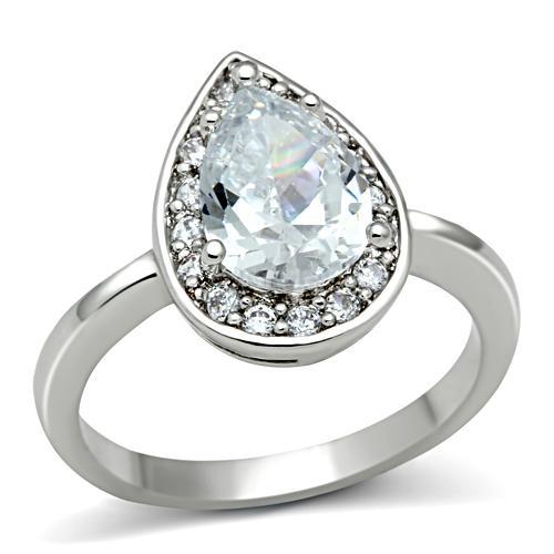 3W111 - Rhodium Brass Ring with AAA Grade CZ in Clear-0