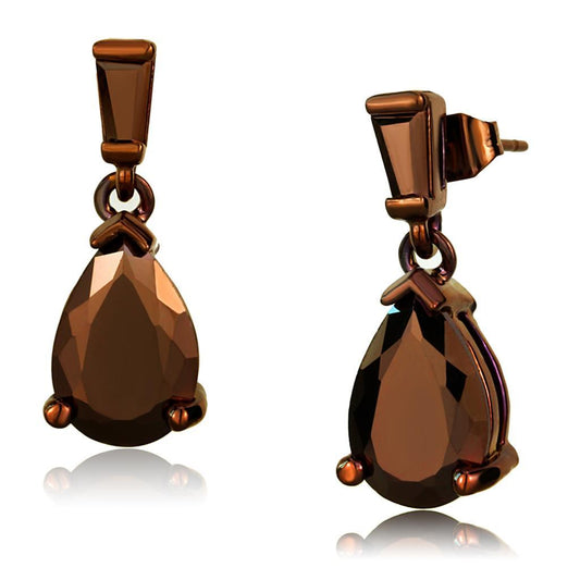 3W1120 - IP Coffee light Brass Earrings with AAA Grade CZ in Light Coffee-0