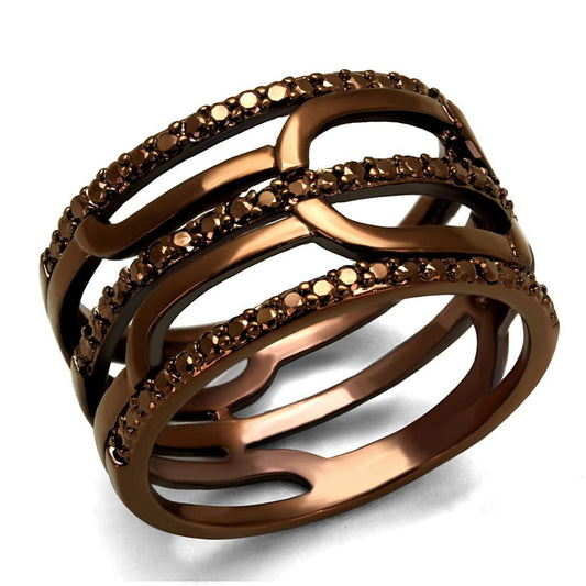 3W1126 - IP Coffee light Brass Ring with AAA Grade CZ in Light Coffee-0