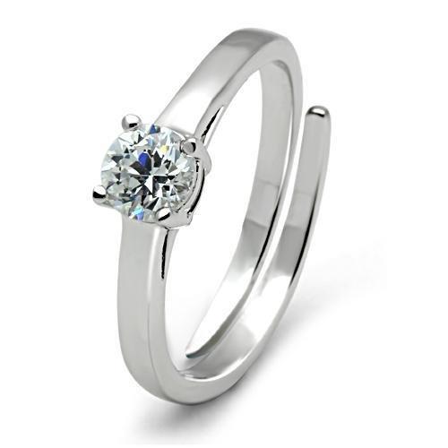 3W112 - Rhodium Brass Ring with AAA Grade CZ in Clear-0