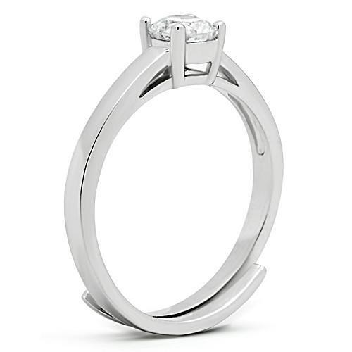 3W112 - Rhodium Brass Ring with AAA Grade CZ in Clear-3