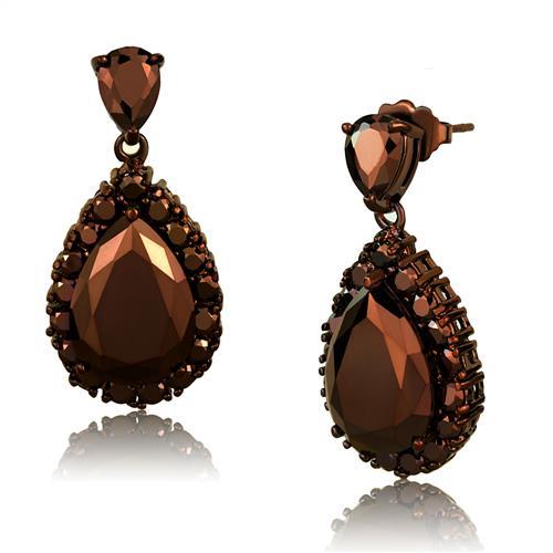 3W1134 - IP Coffee light Brass Earrings with AAA Grade CZ in Light Coffee-0