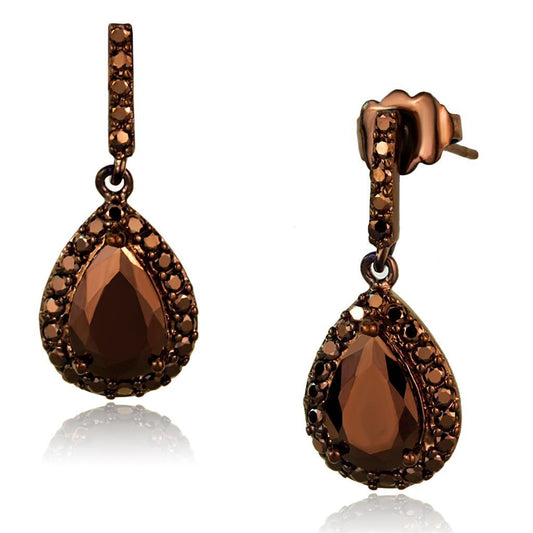 3W1136 - IP Coffee light Brass Earrings with AAA Grade CZ in Light Coffee-0