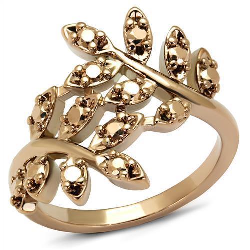 3W1194 - IP Rose Gold(Ion Plating) Brass Ring with AAA Grade CZ in Metallic Light Gold-0