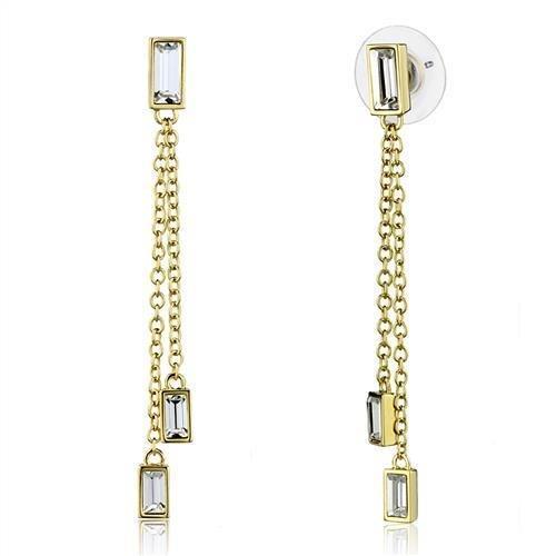 3W1202 - Gold Brass Earrings with Top Grade Crystal in Clear-0