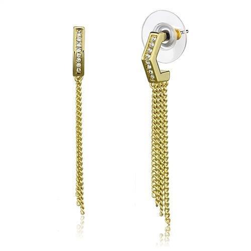 3W1204 - Gold Brass Earrings with Top Grade Crystal in Clear-0