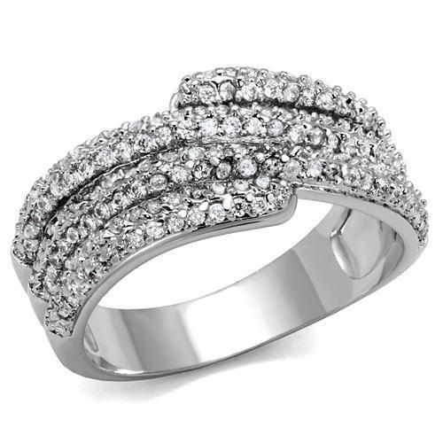 3W1214 - Rhodium Brass Ring with AAA Grade CZ in Clear-0
