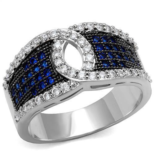3W1216 - Rhodium + Ruthenium Brass Ring with AAA Grade CZ in London Blue-0