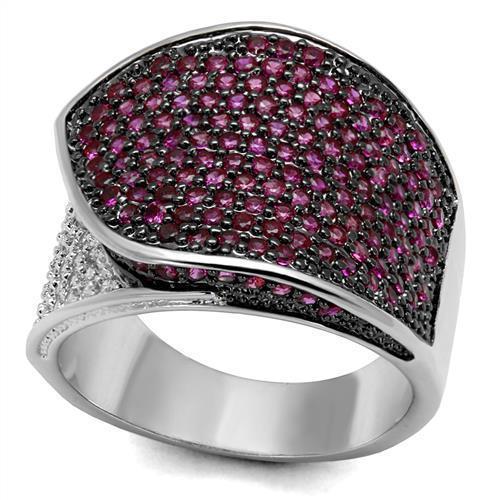 3W1217 - Rhodium + Ruthenium Brass Ring with AAA Grade CZ in Ruby-0