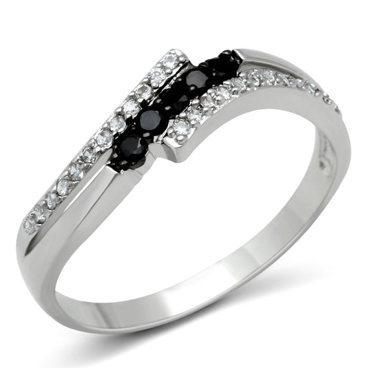 3W122 - Rhodium + Ruthenium Brass Ring with AAA Grade CZ in Jet-0